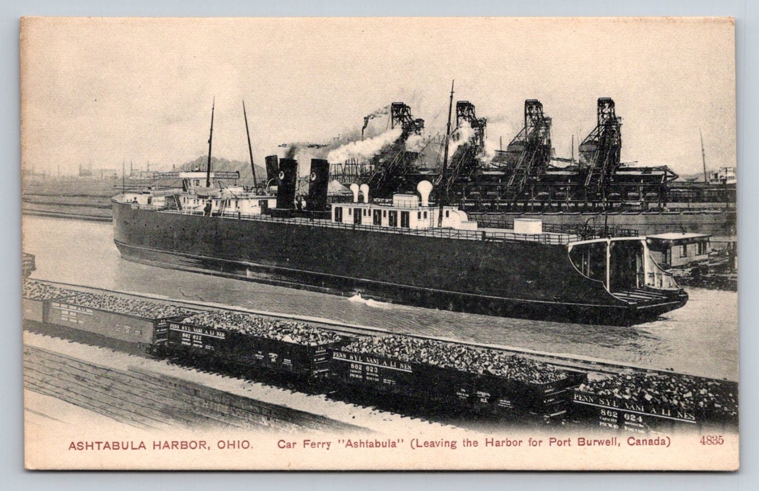 Vintage Ashtabula Harbor OH Car Ferry Ashtabula Postcard c1910 John J. Lee