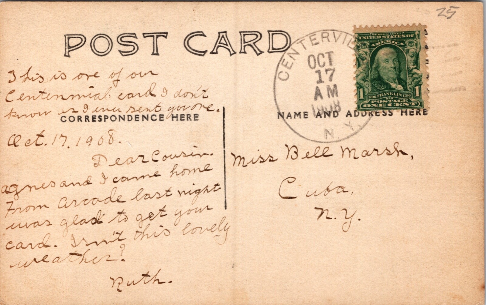 Centennial Card Children Playing Hardware Store Post Office Centerville New York
