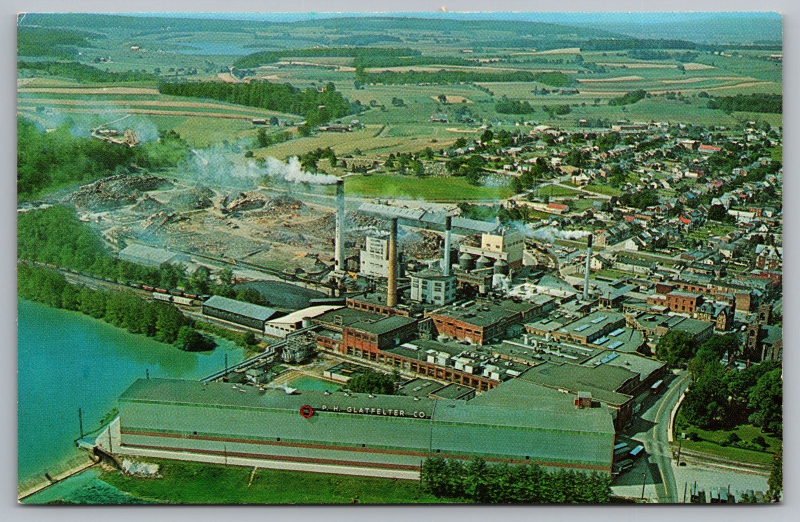 Spring Grove PA P H Glatfelter Co Paper Mill Vintage Chrome Postcard Aerial View