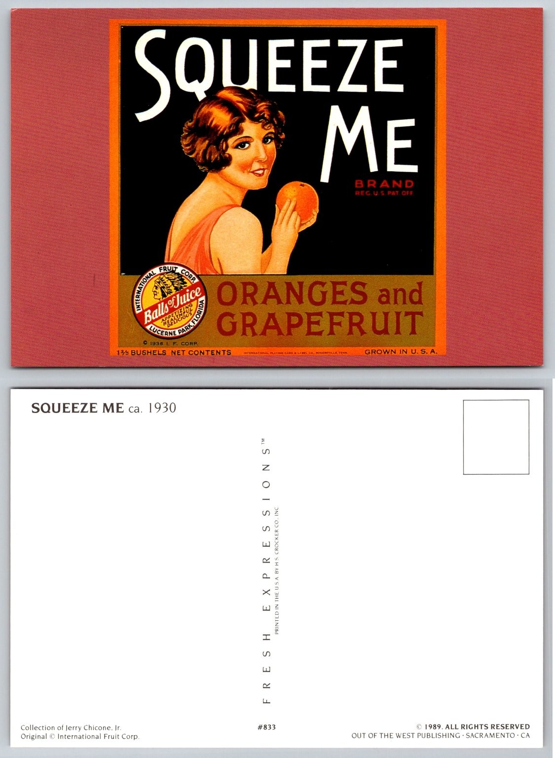 Vintage Style SQUEEZE ME Oranges Grapefruit Florida Fruit Crate Label Postcard