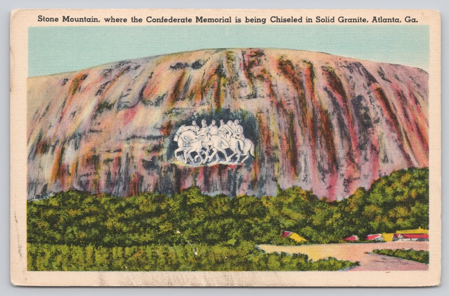Stone Mountain GA Confederate Memorial Carving Atlanta Postcard Beals Art Tone