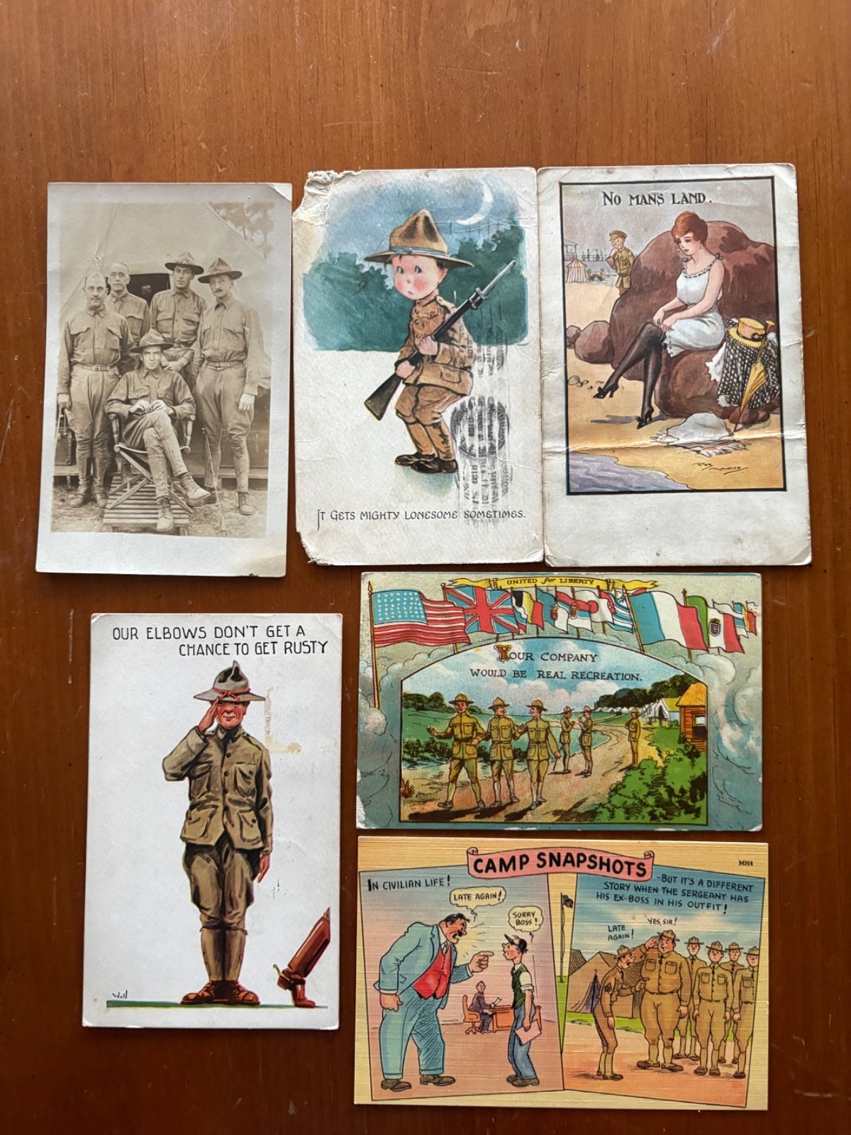 Lot Of 6 Vintage WW1 Postcards Doughboy postmarked 1918