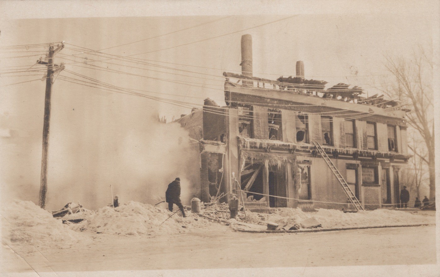 Fire Disaster Brick Building Winter Ruins VT 1910s – RPPC Photo Postcard