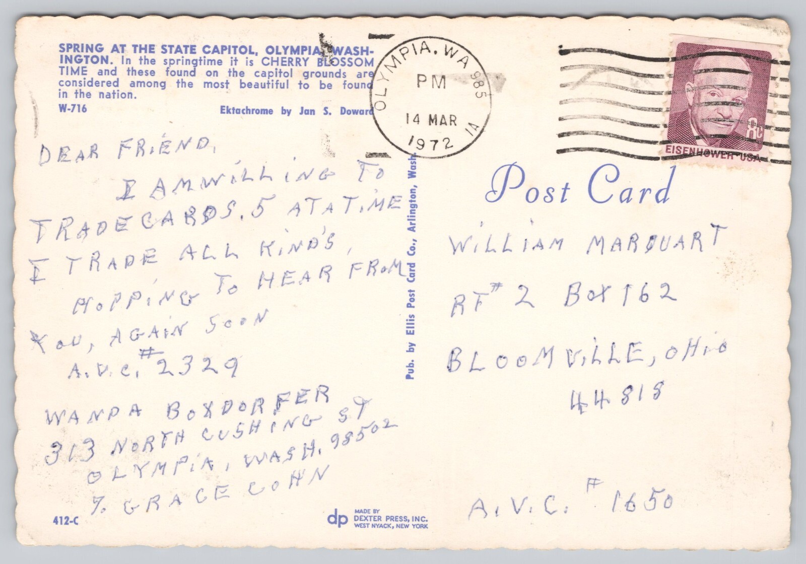 Postcard SPRING AT THE STATE CAPITOL OLYMPIA WASHINGTON c1972