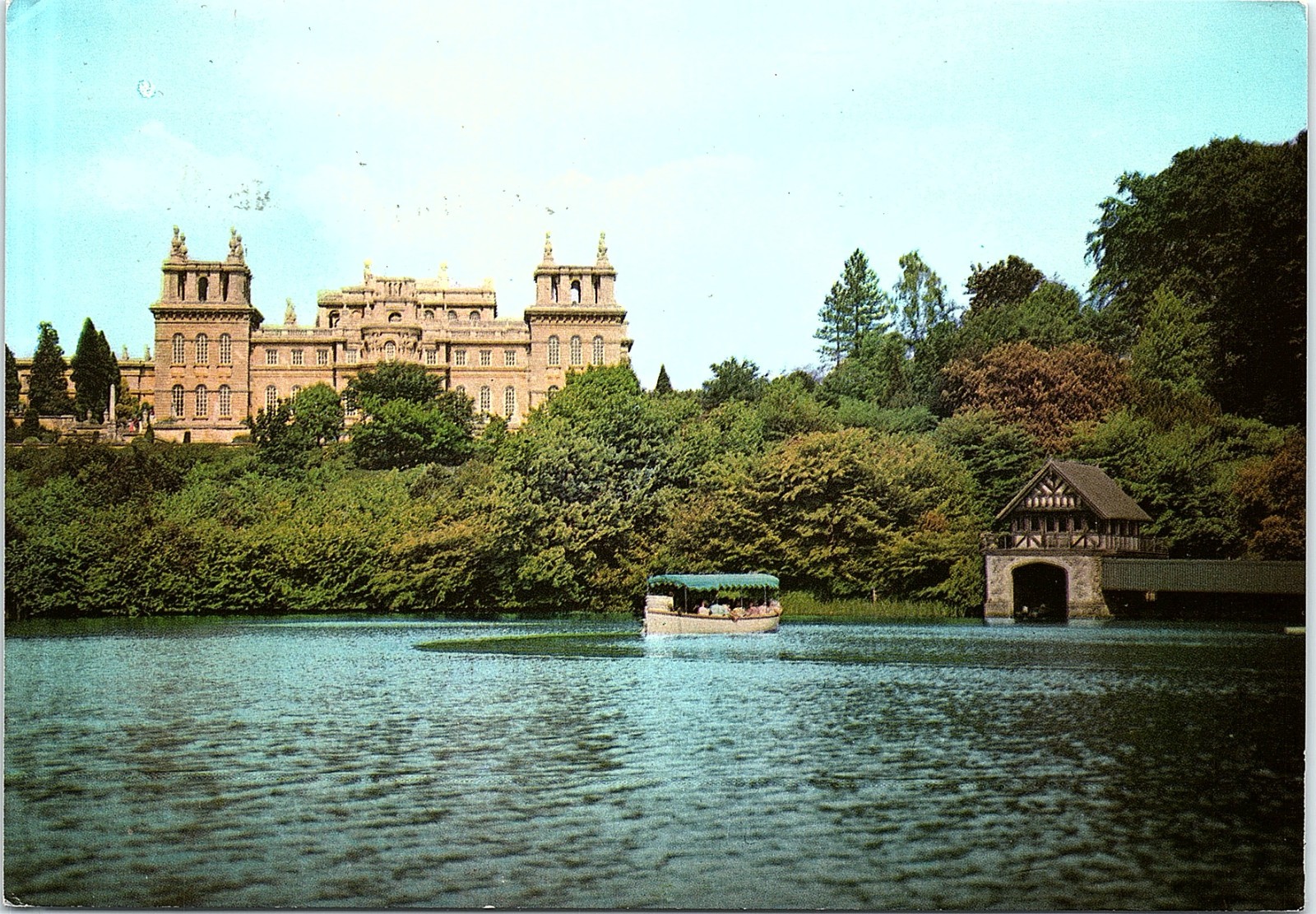 Vintage Postcard Blenheim Palace Lake Boat House West Front England Airmail