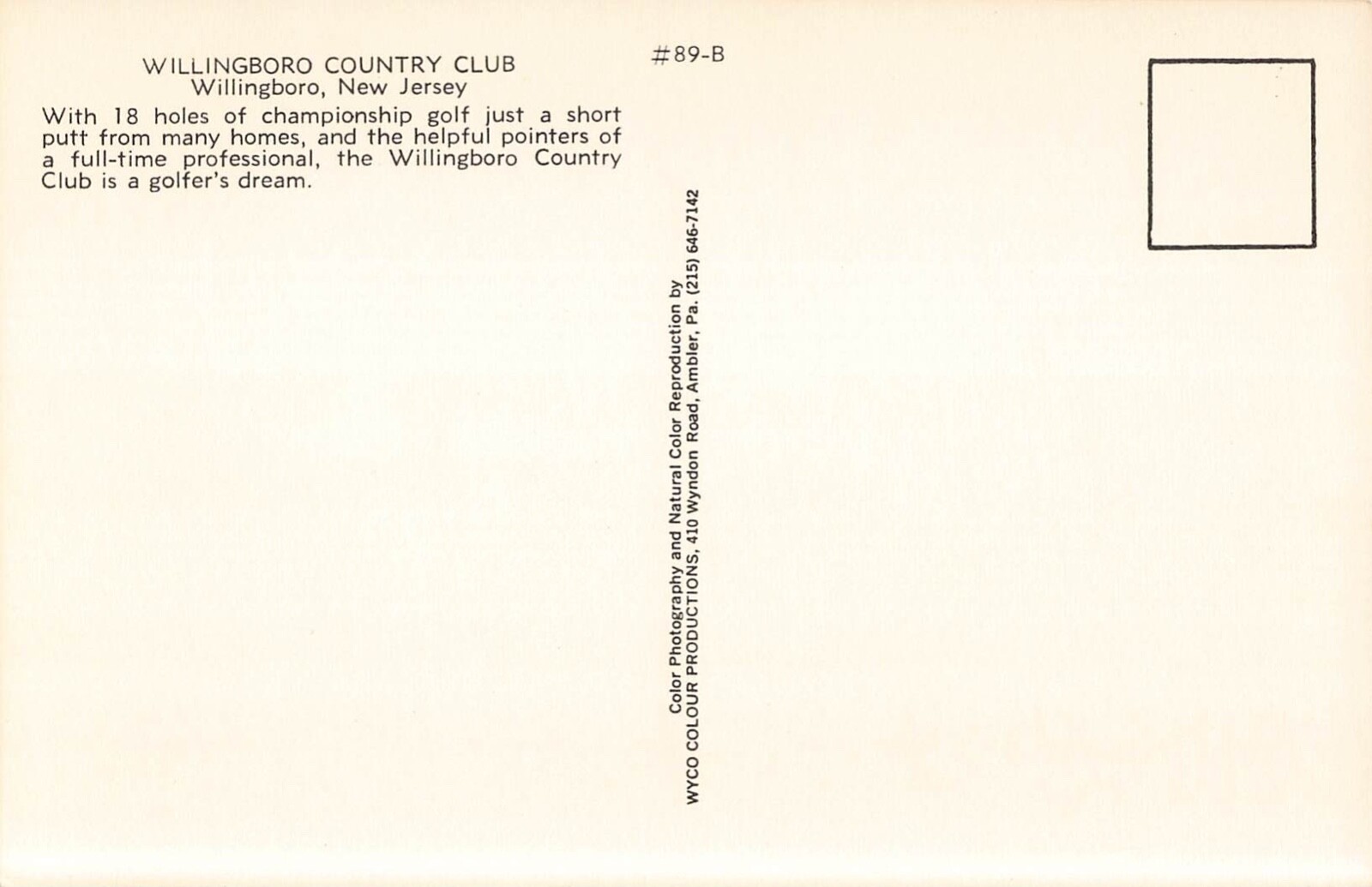 Willingboro, New Jersey Postcard Golf Country Club About 1980 D4