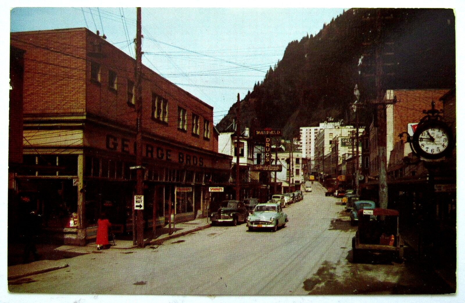 Juneau Alaska Franklin Street Baranof Hotel 1950s Postcard