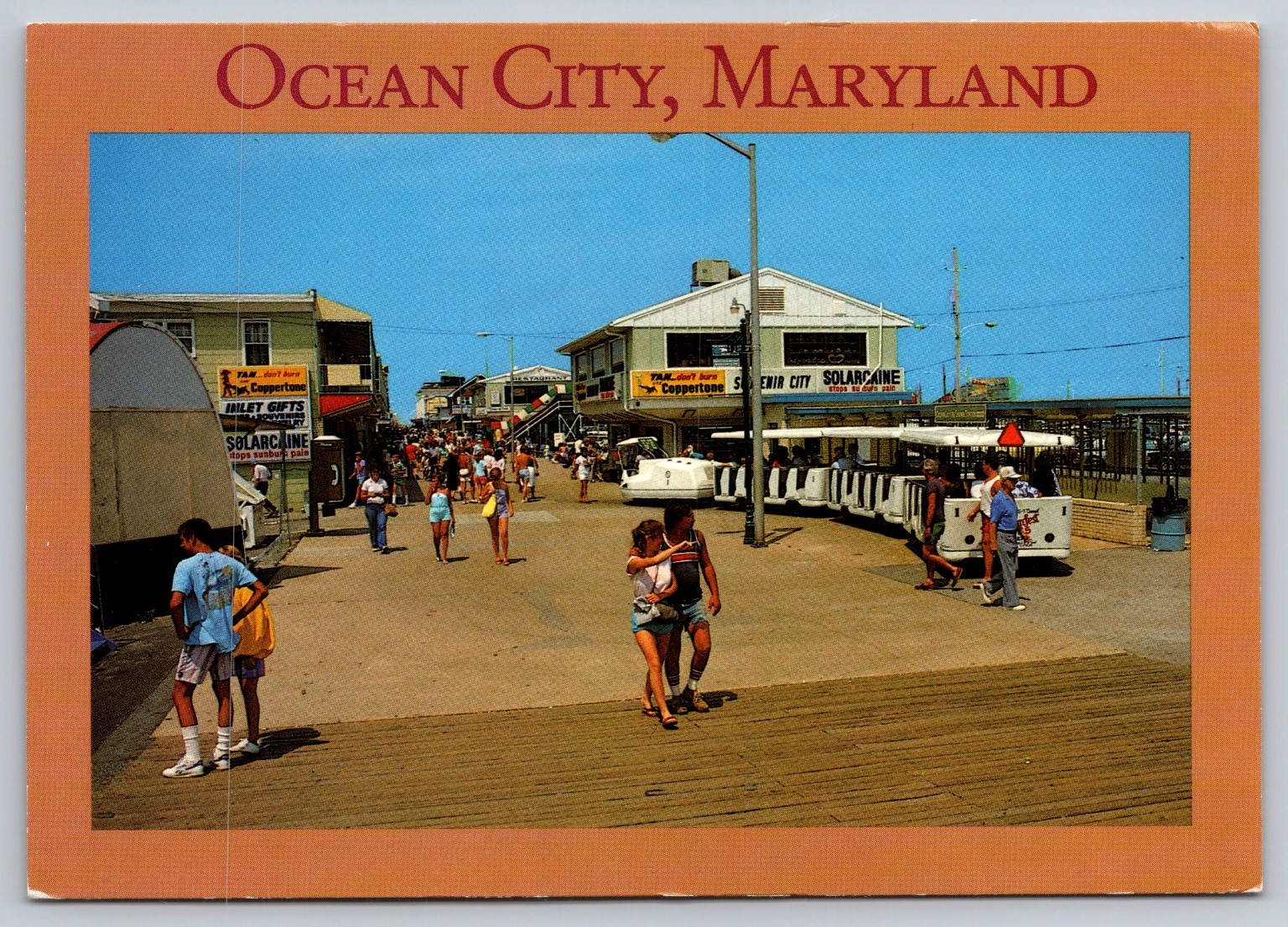 Ocean City Maryland Postcard Boardwalk 1st St Station Tram Retro 1980s