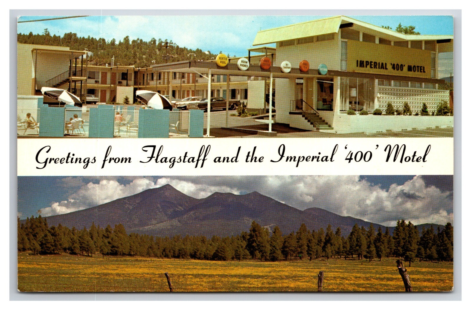 Dual View Banner Imperial 400 Motel Flagstaff Arizona AZ UNP Chrome Postcard D22