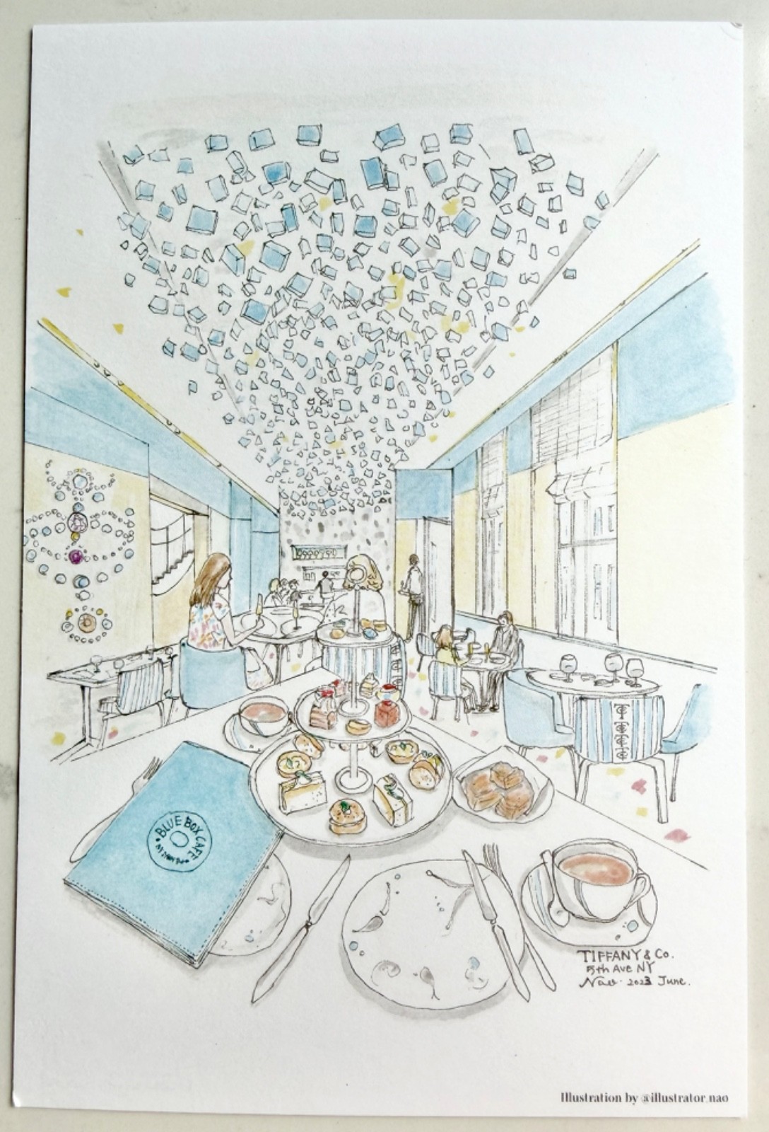 Tiffany & Co Blue Box Cafe Postcard NYC 5th Ave Illustration 2023