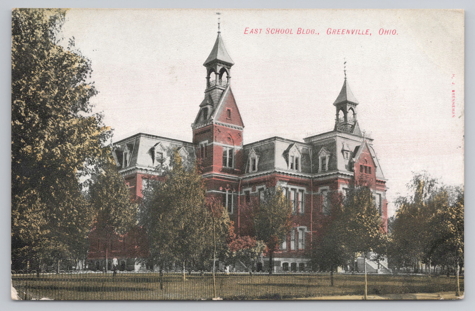 1907 East School Building Greenville Ohio Postcard Brenneman Local Publisher