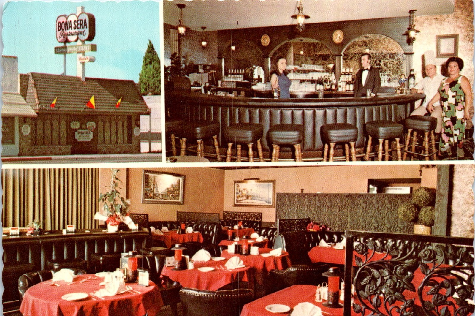 1960s Bona Sera Restaurant Cocktail Lounge Glendale California Postcard