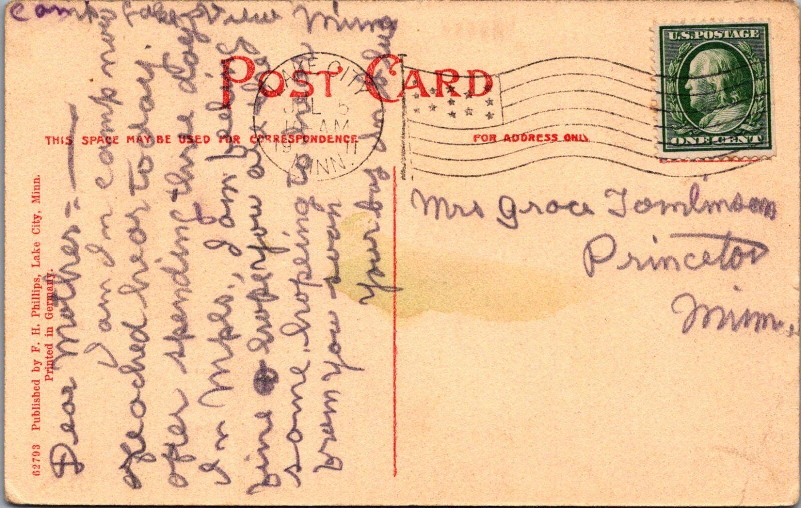 1911 Camp Lake View National Guard On The Hike Minnesota Hand Colored Postcard