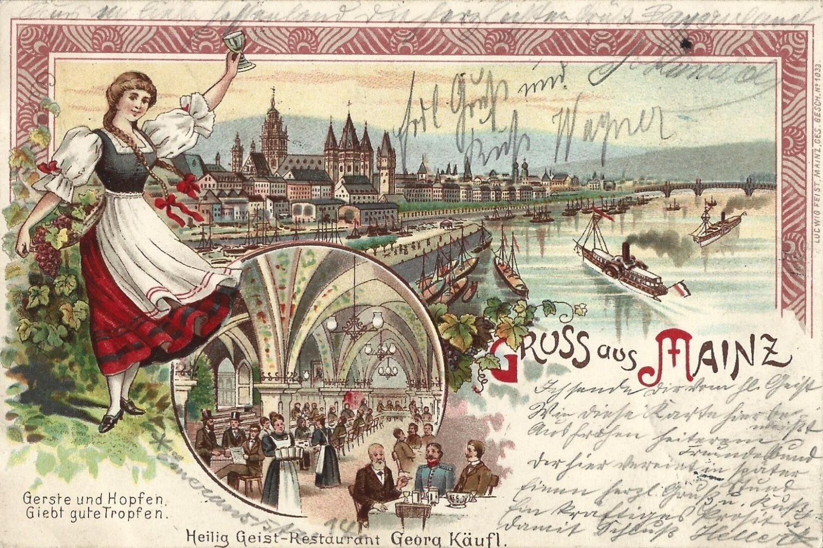 Germany 1898 Litho AK Gruss aus Meinz Ansichtskarte Postcard