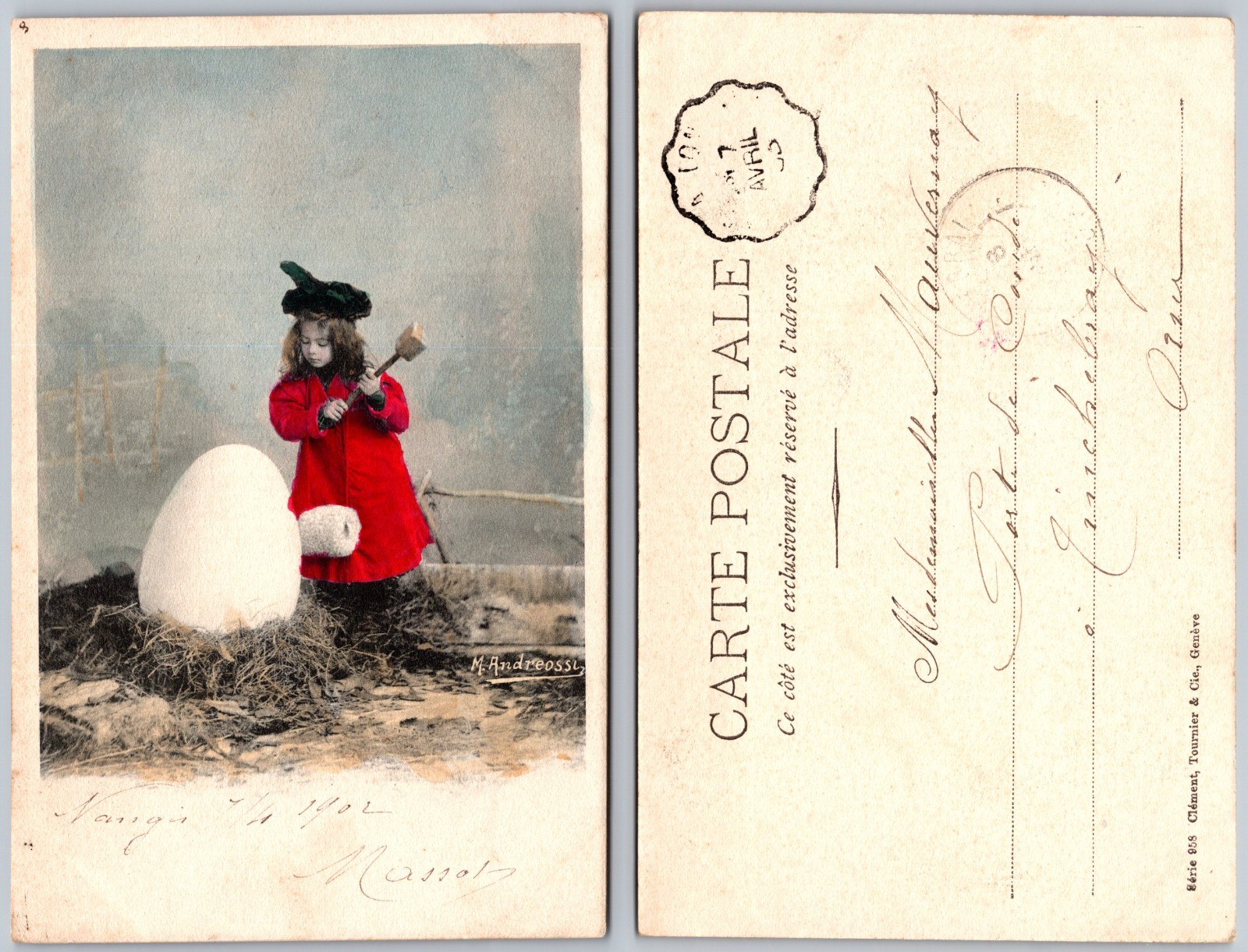 Girl Red Coat Large Egg Nest Fantasy Postcard