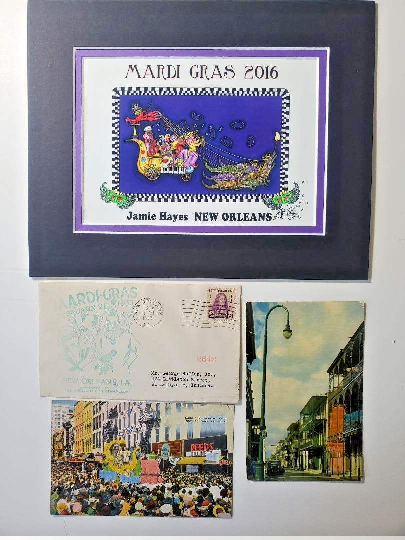 Vintage New Orleans Postcards, 1933 cancelled envelope, 2016 MG signed print