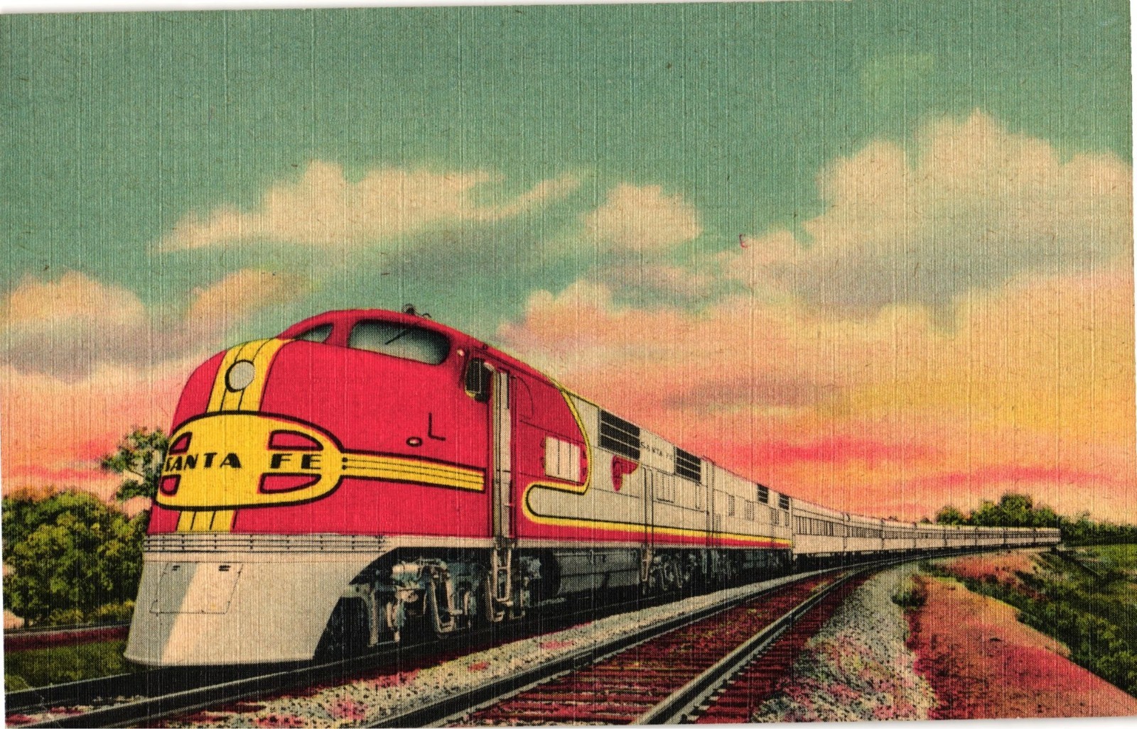 Santa Fe Super Chief Locomotive Vintage Linen Postcard Southwest Post Card Co.