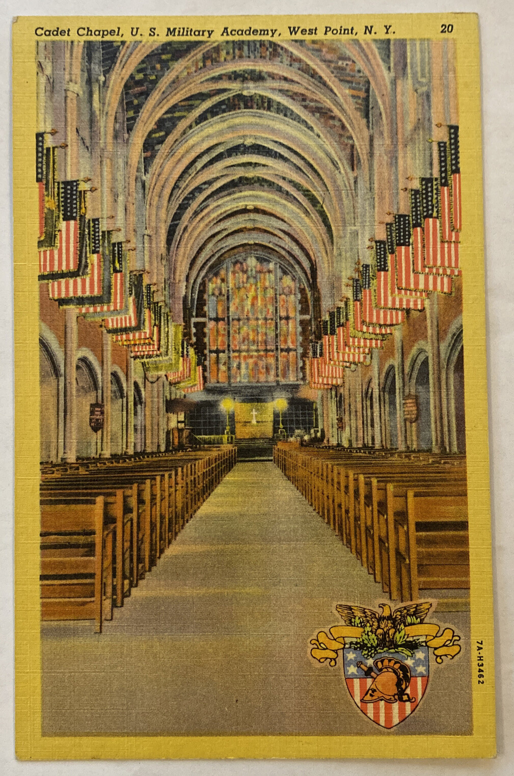 Vtg Postcard, Linen, Unposted, Cadet Chapel, US Military Academy, West Point, NY