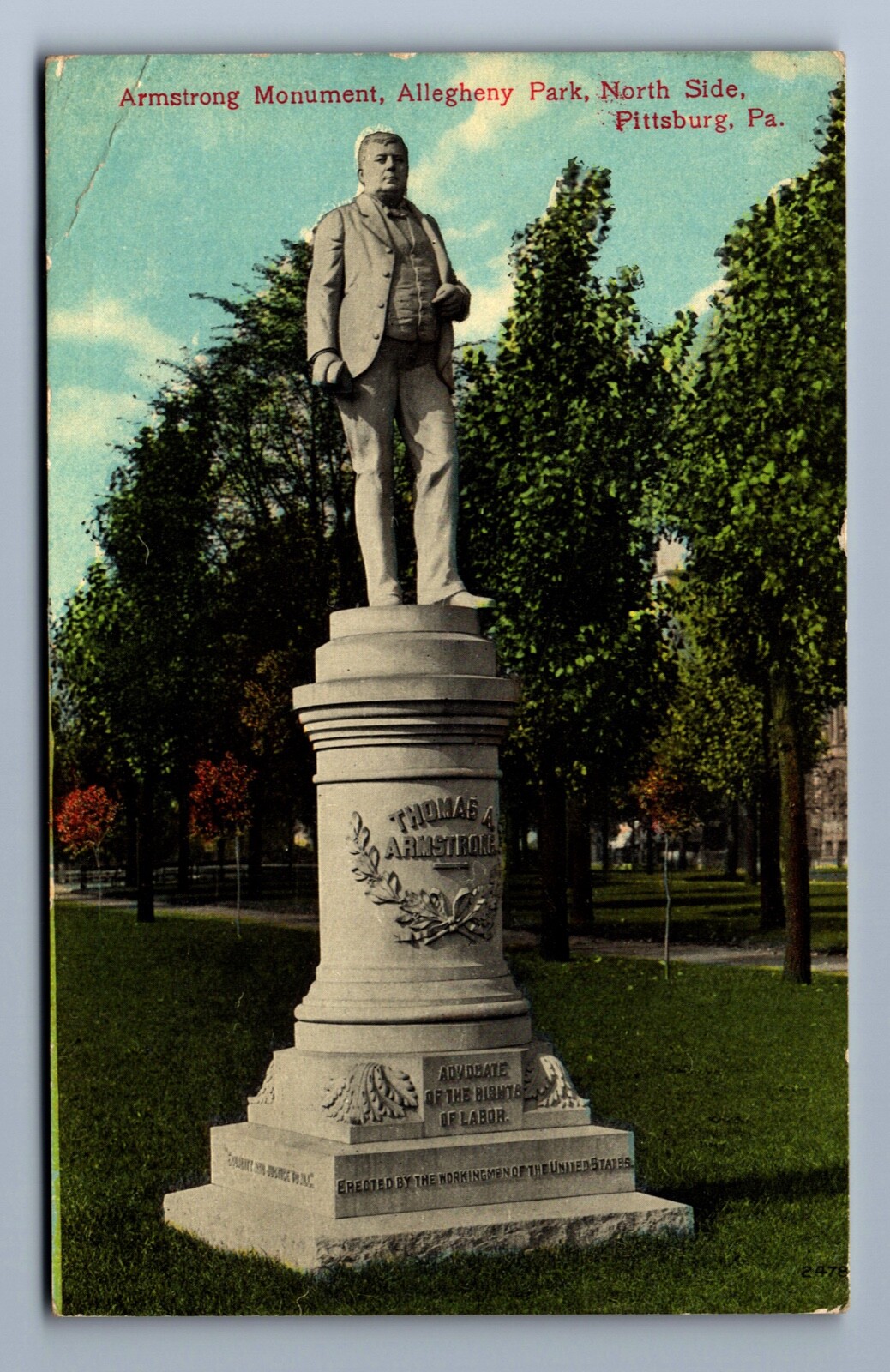 1910 THOMAS ARMSTRONG LABOR MONUMENT ALLEGHENY PARK PITTSBURGH PA Postcard P23