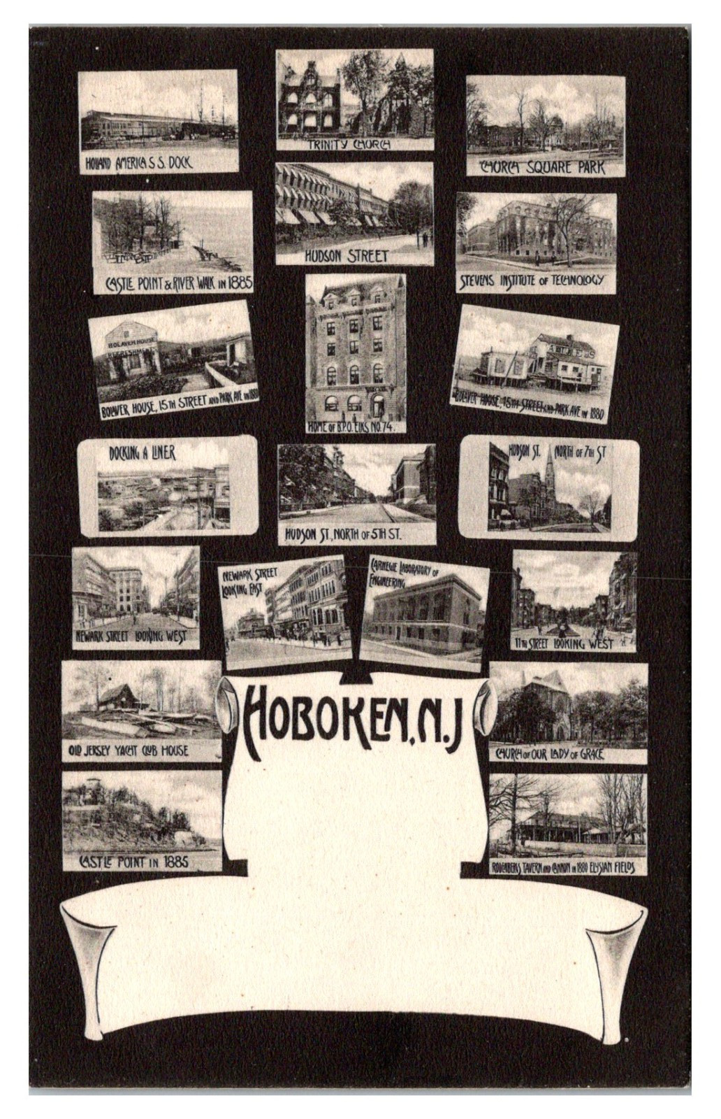 HOBOKEN, NEW JERSEY – MULTI-VIEW OF HISTORICAL SITES OLD UNDIVIDED BACK POSTCARD