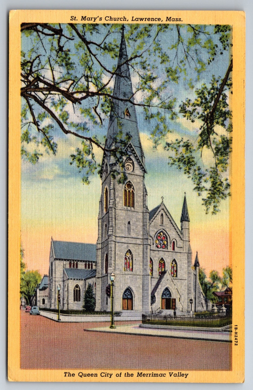 MA, Lawrence, St Mary’s Church, Linen, Vintage Postcard