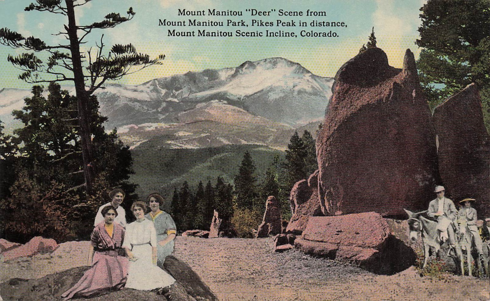 Mount Manitou Park Scenic Incline Pikes Peak Colorado Deer Scene Postcard J50