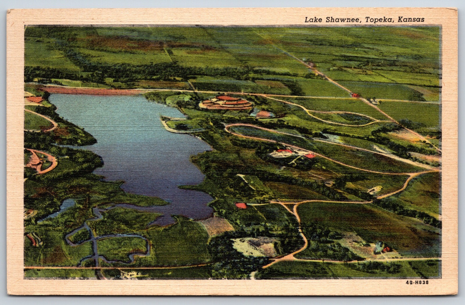 Postcard Lake Shawnee, Aerial View, Topeka Kansas Unposted
