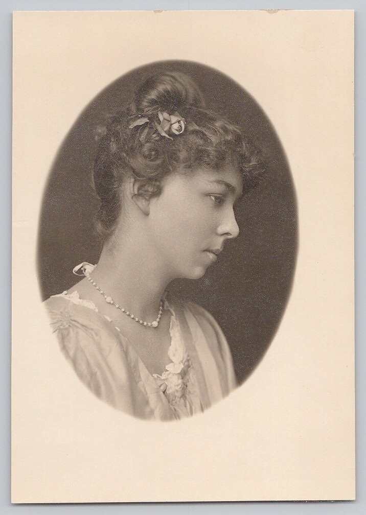 RPPC Edwardian Lady Portrait SMALL Postcard Antique Woman Hairstyle Pearls Vtg