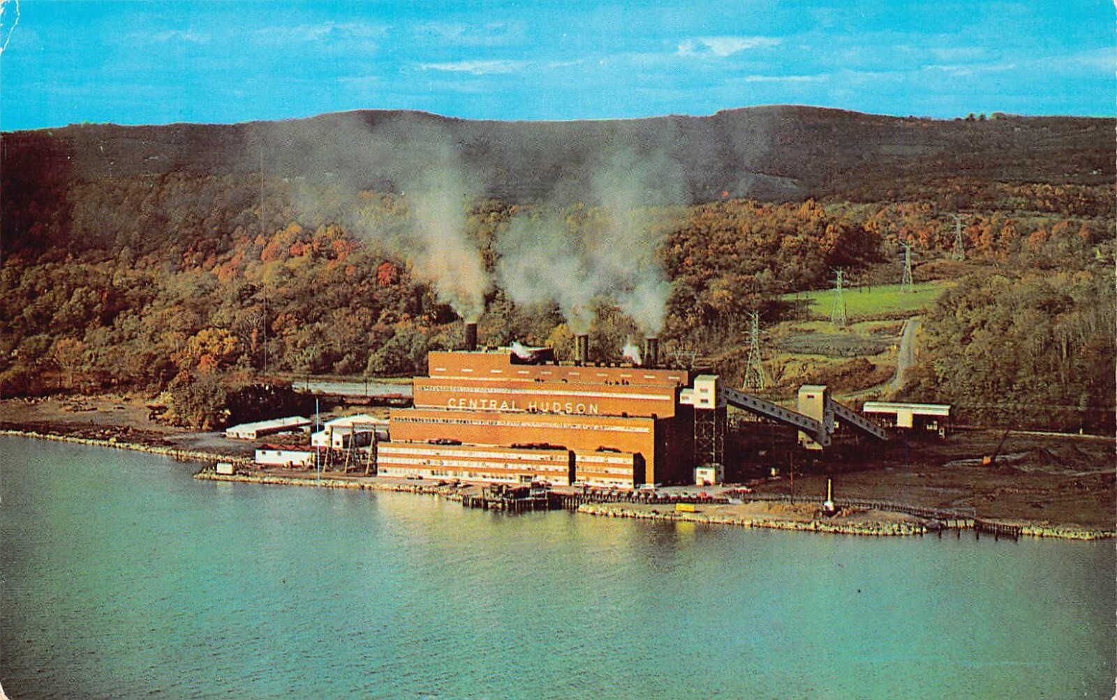 Newburgh NY New York Hudson River Danskammer Electricity Plant Vtg Postcard A54