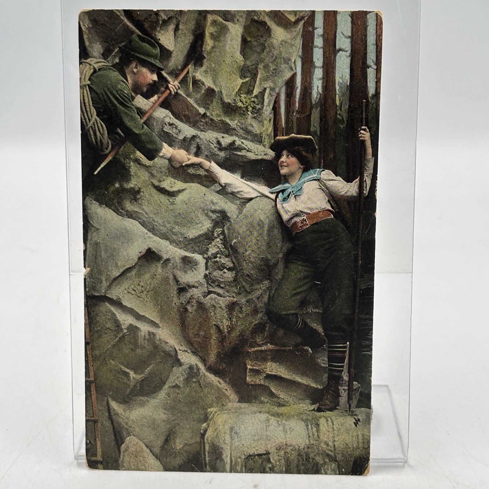 Postcard Man And Woman Rock Climbing Texas Chrome Divided Back Posted 1902?