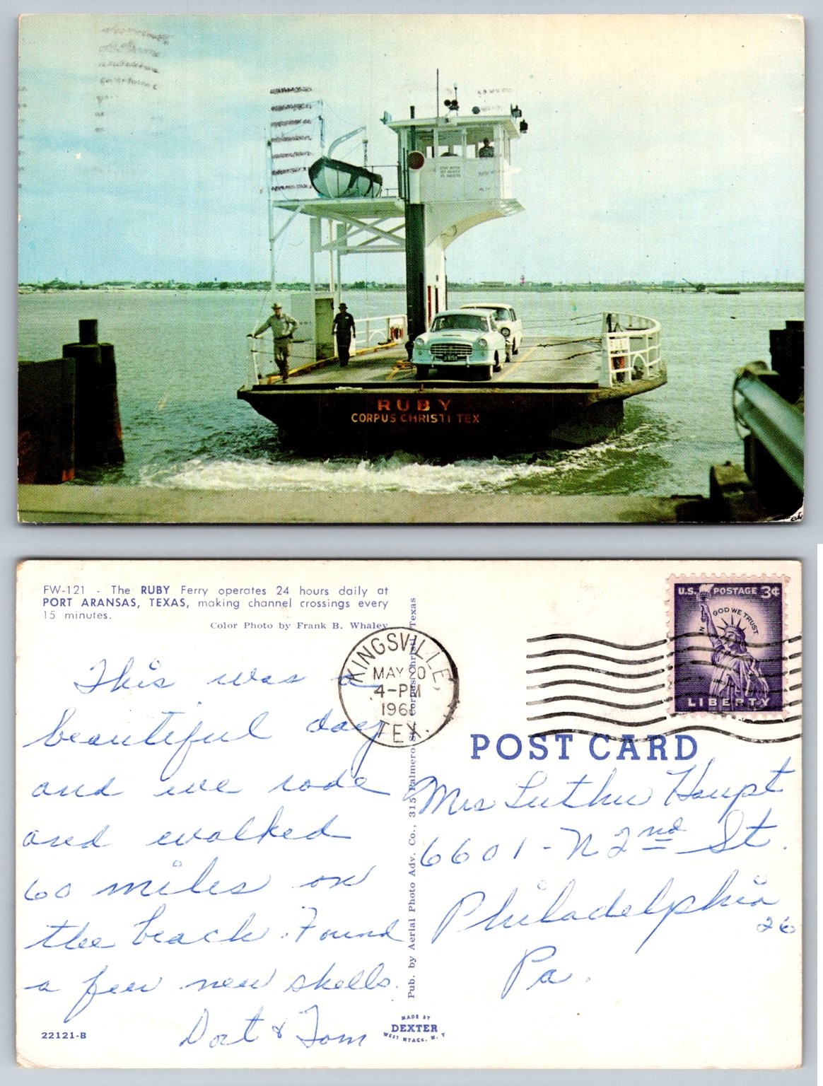 Vintage Ruby Ferry Boat Port Aransas Corpus Christi Texas Postcard 1968