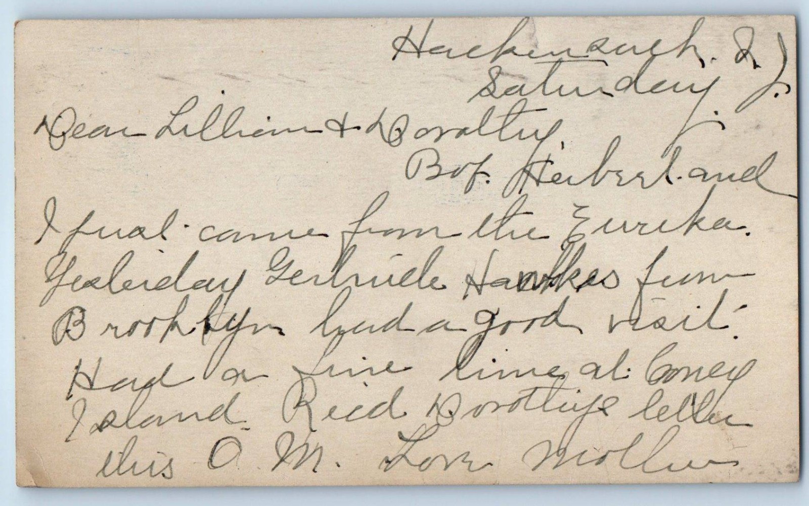 c1905 Letter Visited Brooklyn Hackensack New Jersey NJ Postal Card