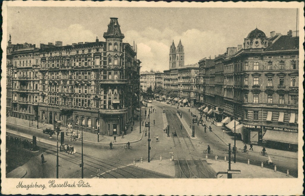 Postcard Magdeburg Hasselbachplatz street 1938