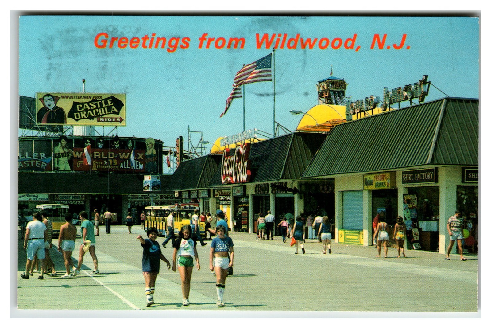 Wildwood New Jersey Postcard Castle Dracula Sign 1987 Kiss Coca-Cola Boardwalk