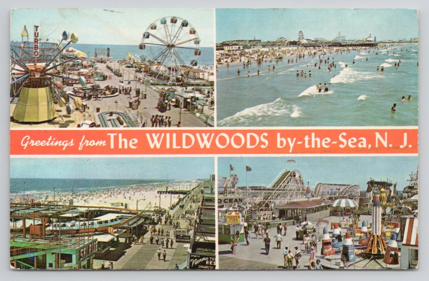 Wildwood by the Sea NJ Marine Pier Fun Pier Ferris Wheel Multi View Postcard