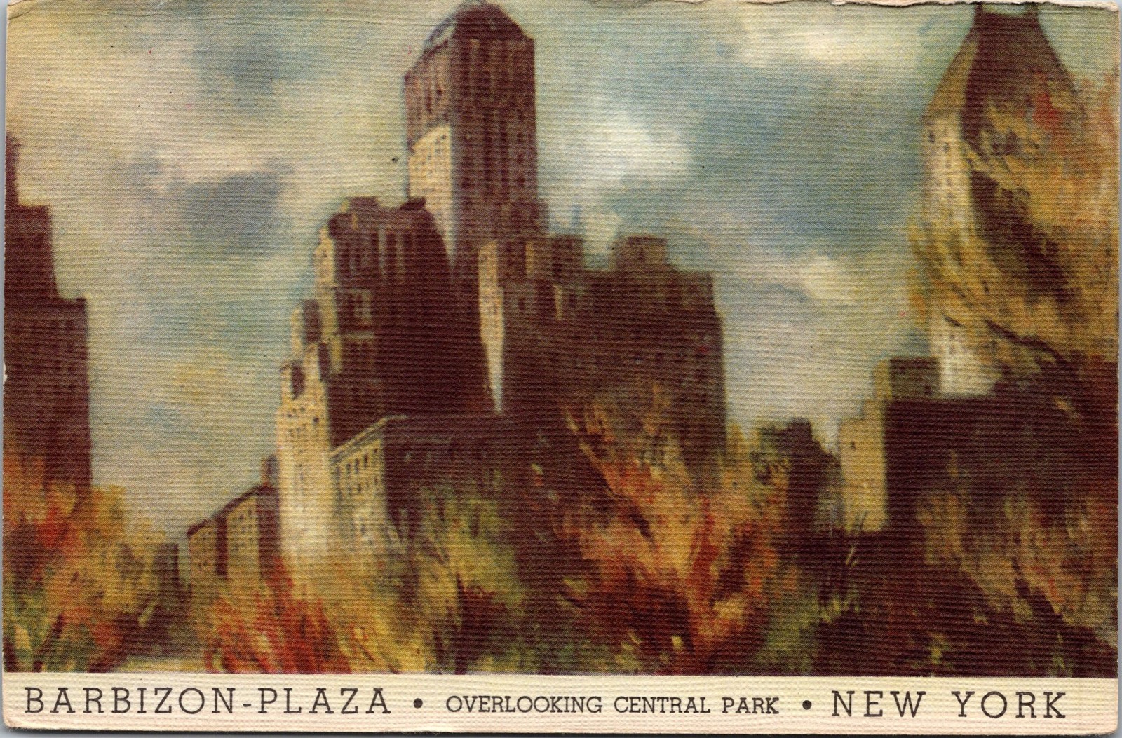 Barbizon-Plaza Postcard Overlooking Central Park New York Vintage Scenic B100