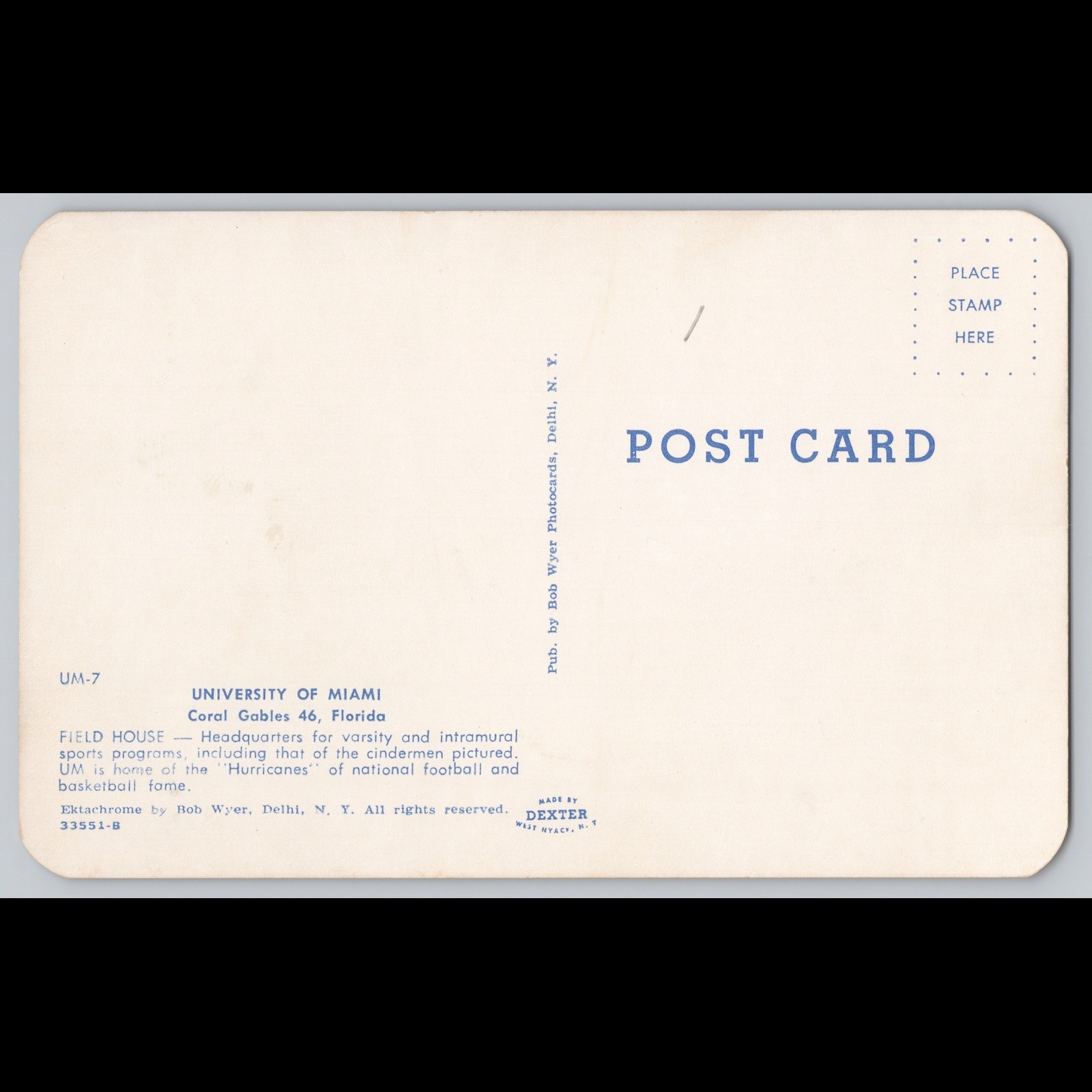 Postcard University of Miami Field House Coral Gables Florida Athletics