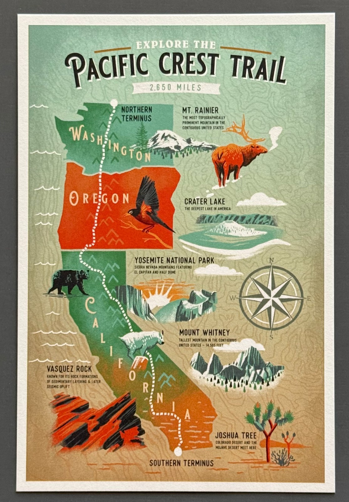 Explore the Pacific Crest Trail – Traveler’s Map – Lantern Press Postcard