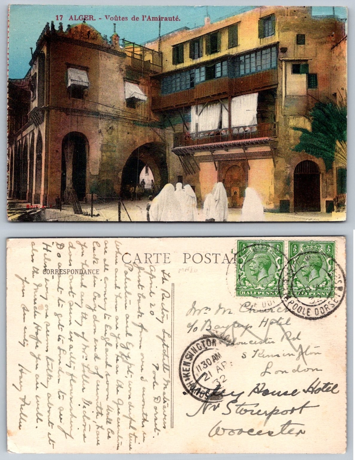 1932 Alger Admiralty Vaults Postcard, Algiers Algeria Street Scene