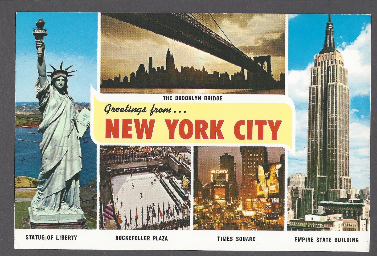 Greetings from New York City Brooklyn Bridge Times Square Rockefeller Plaza