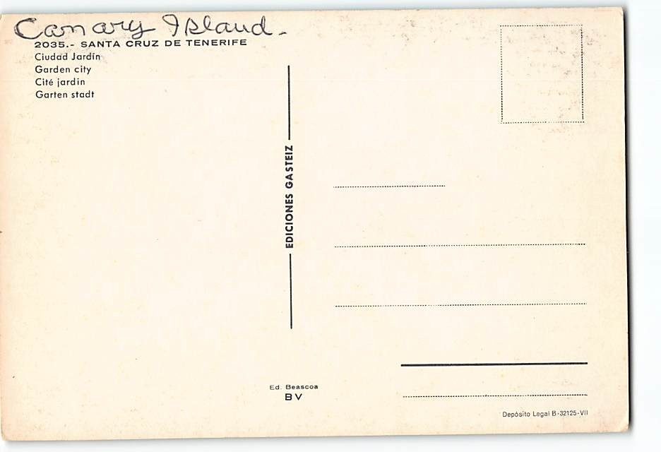 Postcard Garden City Santa Cruz De Tenerife Spain