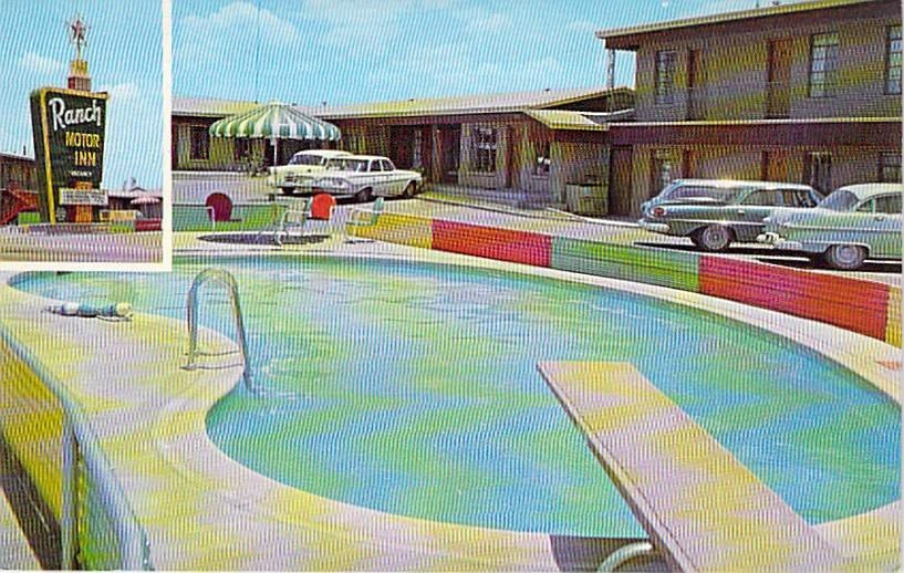 Vintage Ranch Motor Inn Killeen Texas Postcard 1950s 1960s Cars Pool