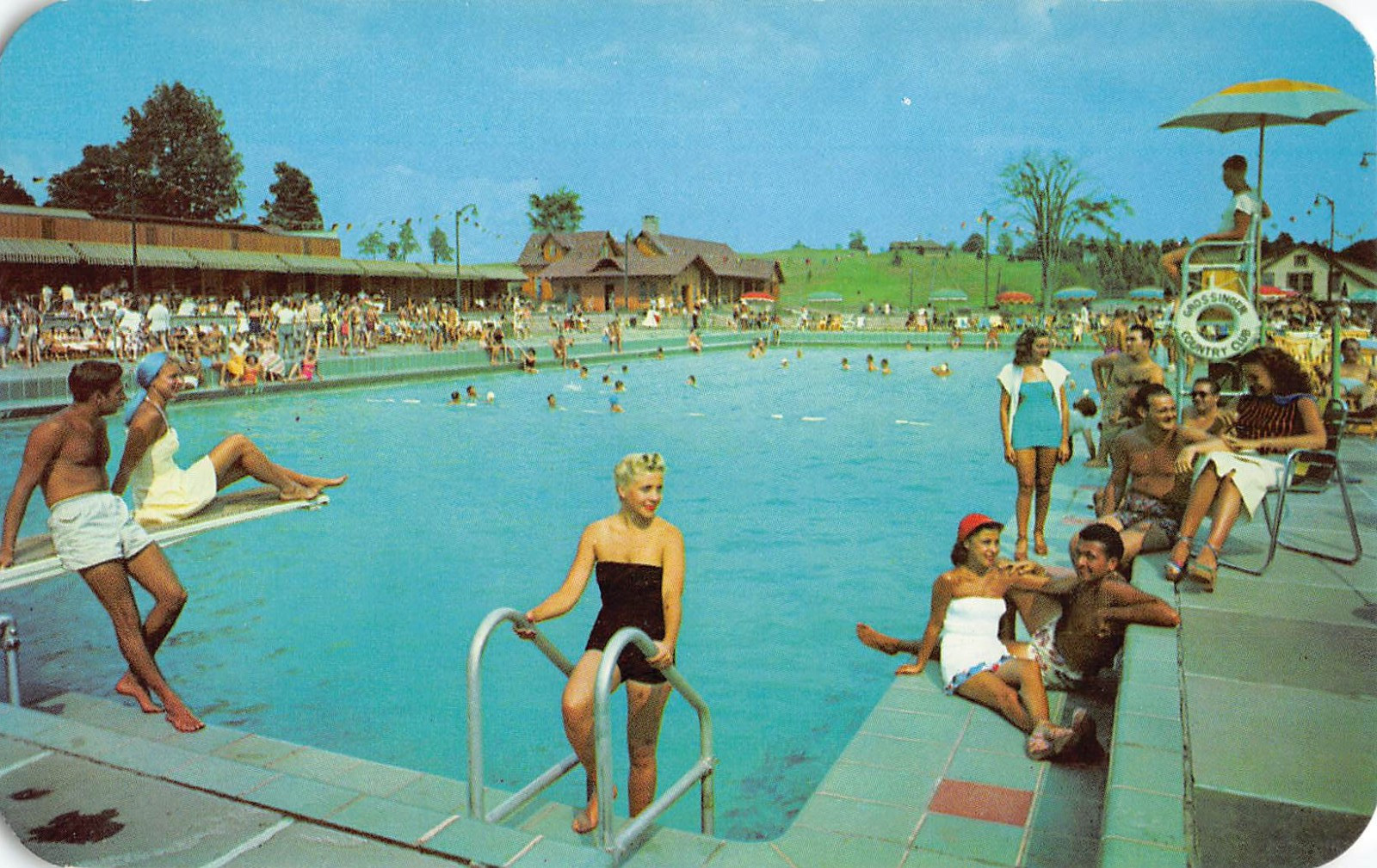 Grossinger’s Catskill Resort Hotel Olympic Swimming Pool NY Borscht Belt PC Vtg.