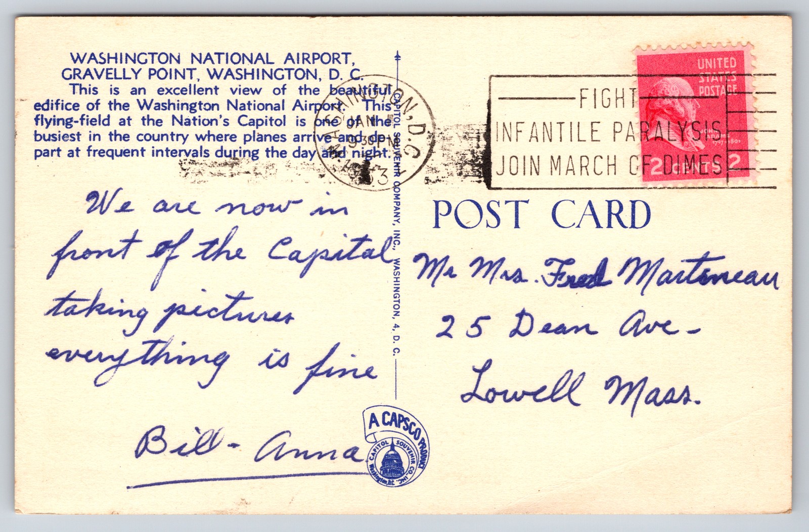 1933 Washington National Airport Gravelly Point Washington DC Postcard Posted