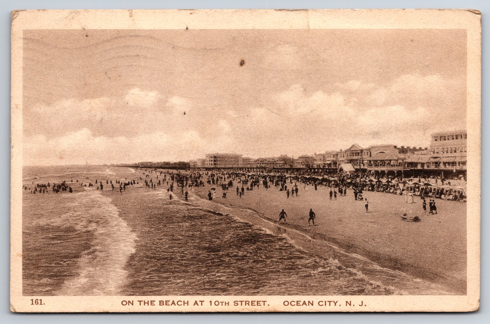 On the Beach at 10th Street Ocean City New Jersey NJ Albertype 1921 Postcard