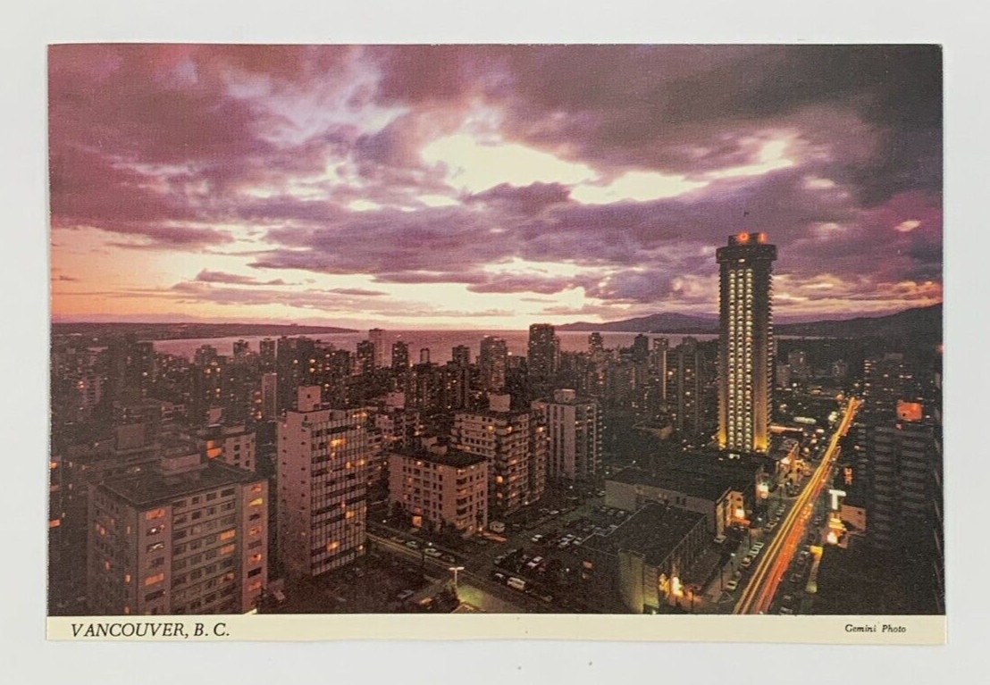 Beautiful view of English Bay at Twilight Vancouver BC Canada Postcard Aerial
