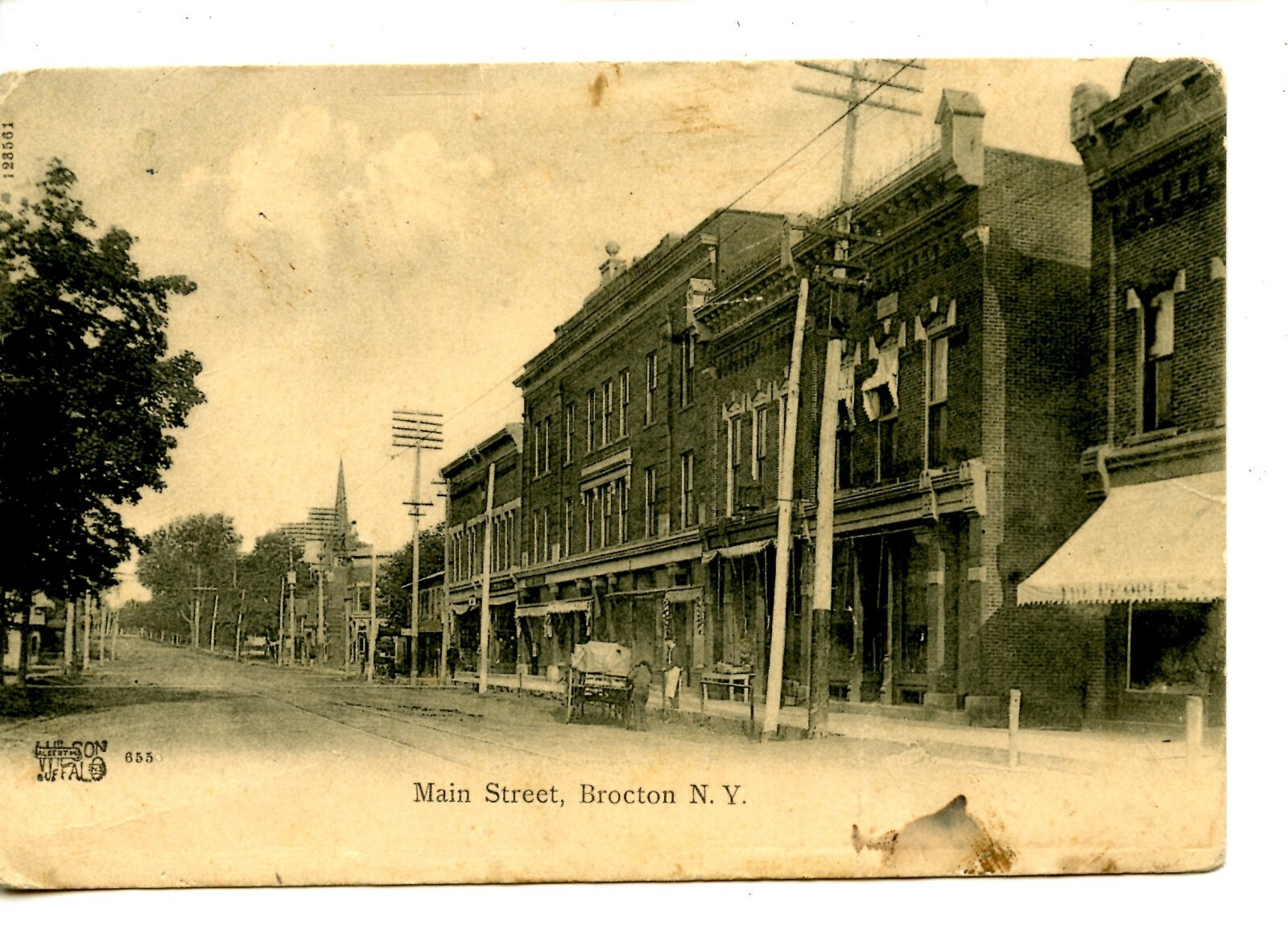Buildings on Main Street-Small Town Brocton-New York-Vintage Postcard