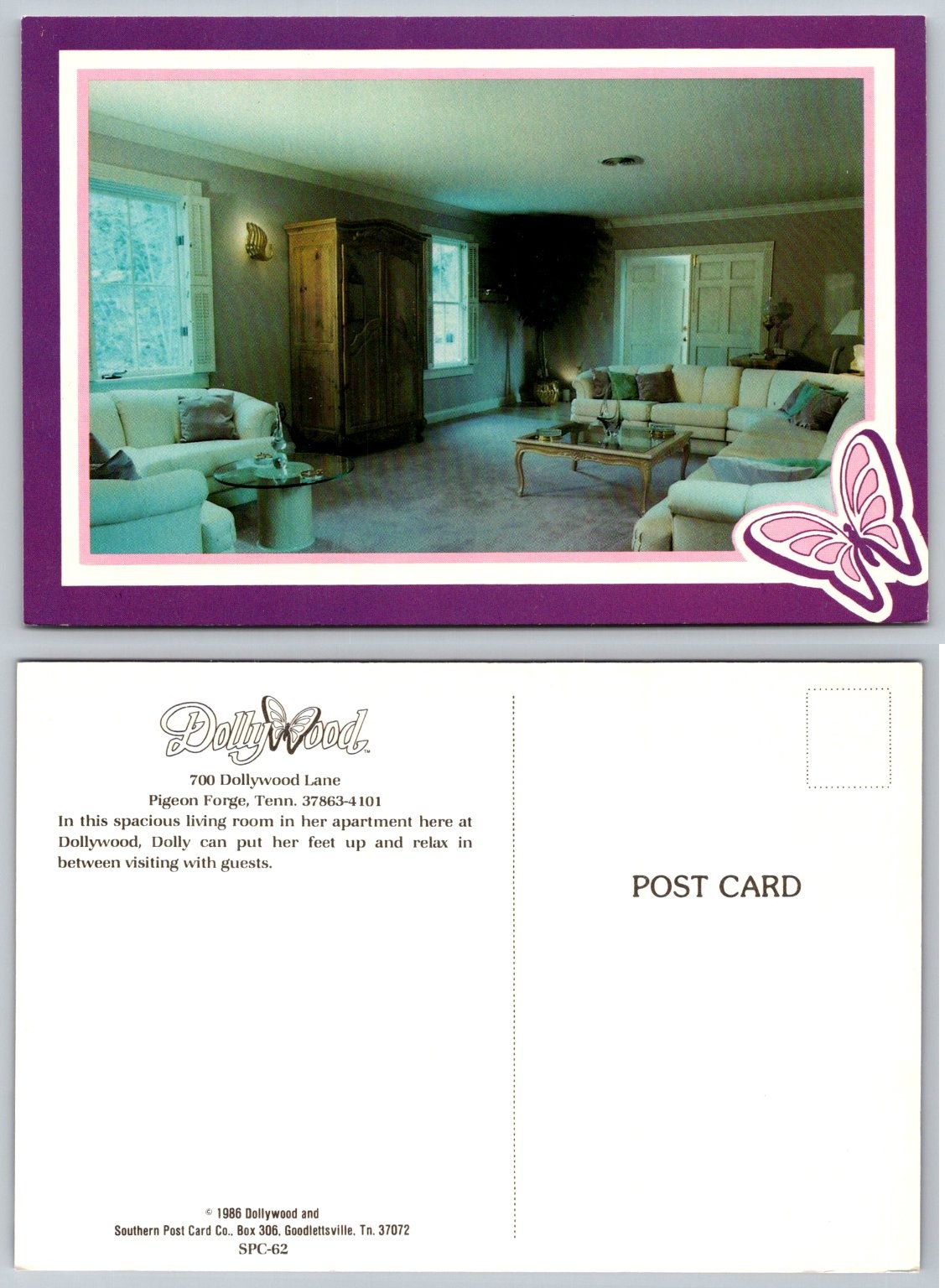 1986 Dollywood Dolly Parton Apartment Living Room Pigeon Forge TN Postcard