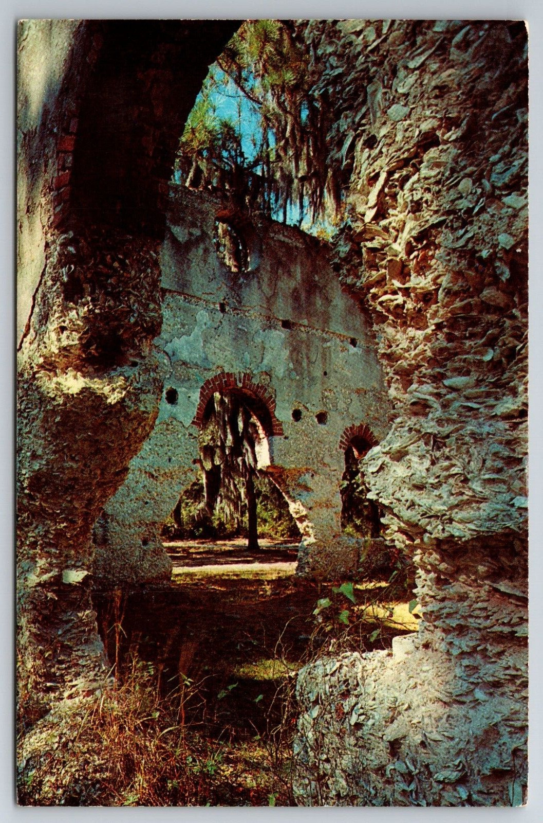 Vintage Postcard SC St. Helena Island Ruins of Old White Church -6070