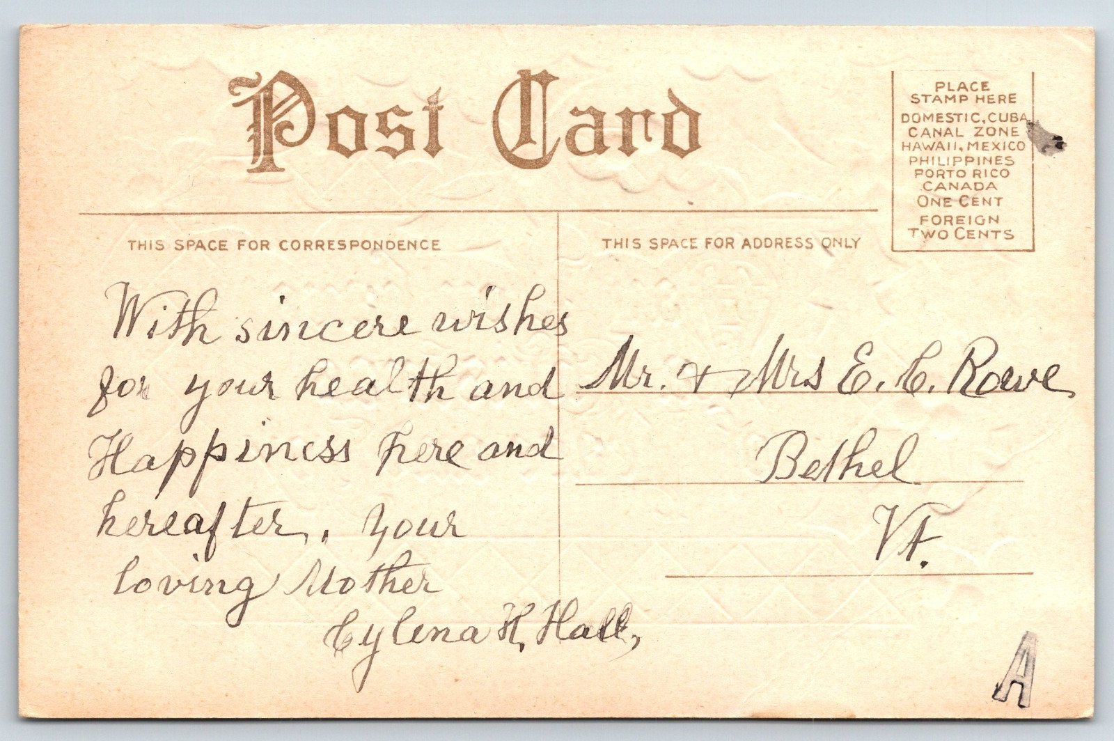 Vintage Postcard, 1907-1915, Spencerian Script on back, Gothic, Old English
